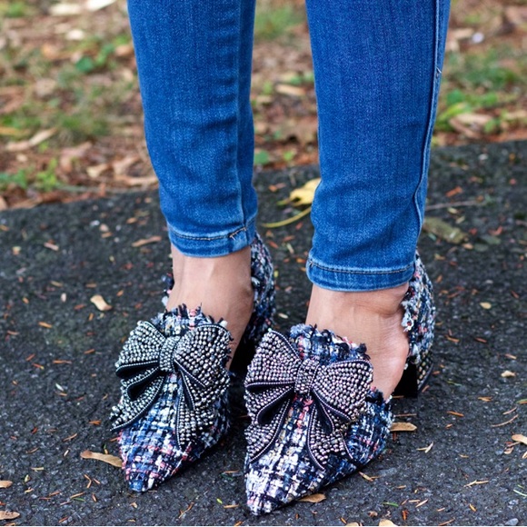 Jeffrey Campbell Valenti Embellished Tweed Bow Loafers 7 - Picture 5 of 6
